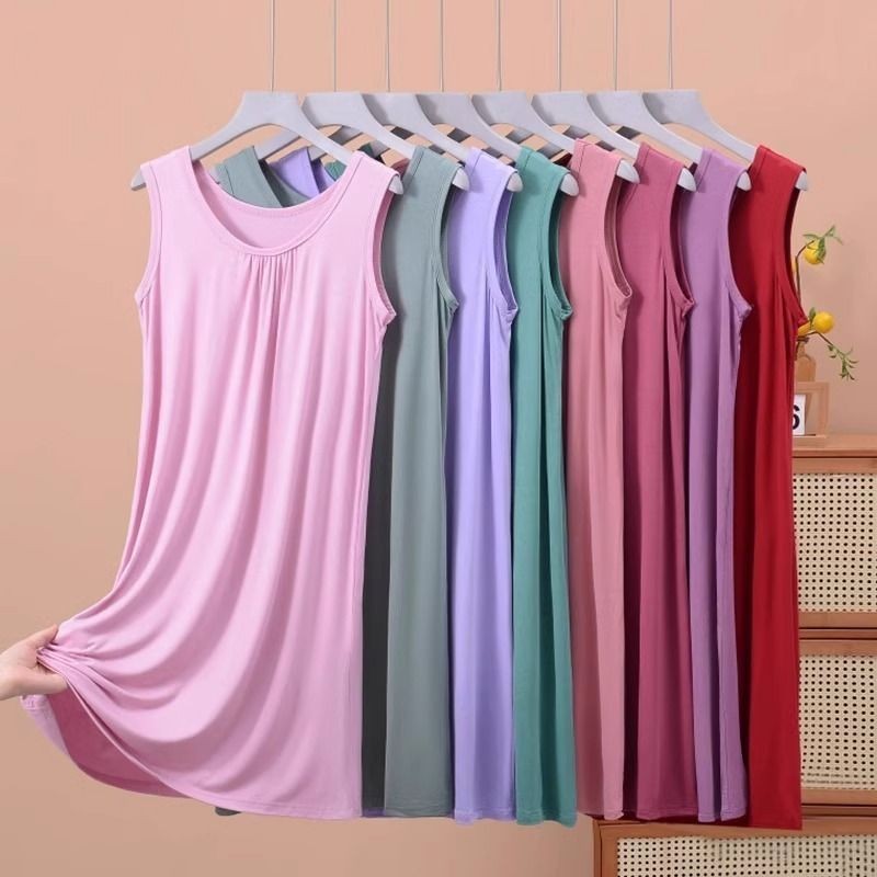 Vestido Modal Colete Solto Fino Tamanho Grande Comprimento Médio Mãe Camisola Casa Saia260601qq Qq