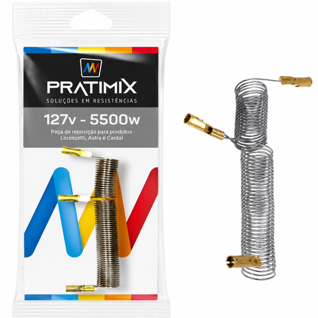 Resistência 127v 5500w Compatível com Chuveiros Max Ducha Lorenzetti, Astra Ducha e Cardal Suprema Tipo L Pratimix 3T