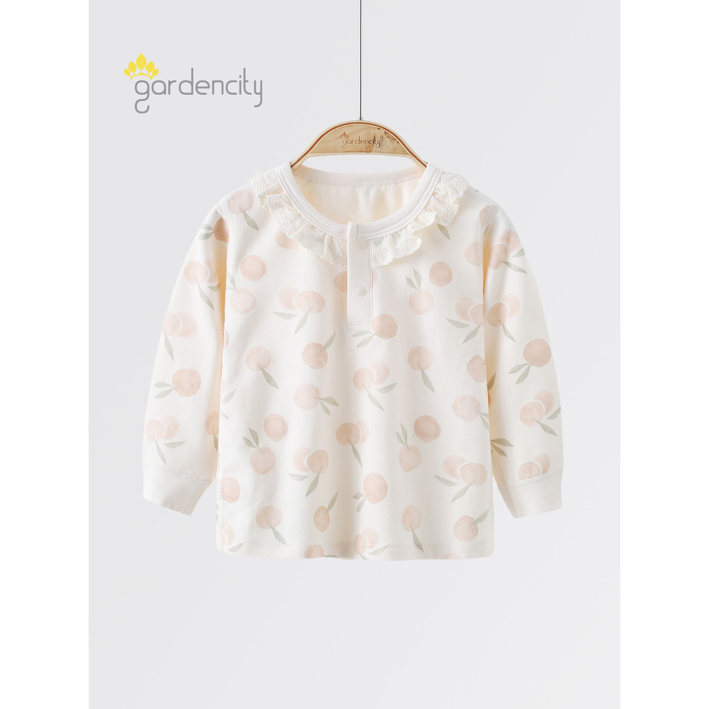 Imagem Bebê bebê Loungewear topo outono inverno confortável algodão menina doce renda manga comprida menina Base roupas