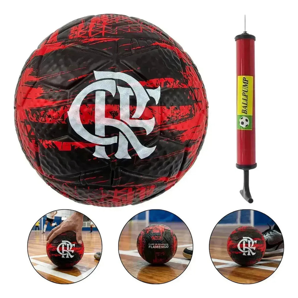 Mini Bola Futebol CR Flamengo Dualt Personalizada Com Escudo do Clube e Bomba Manual