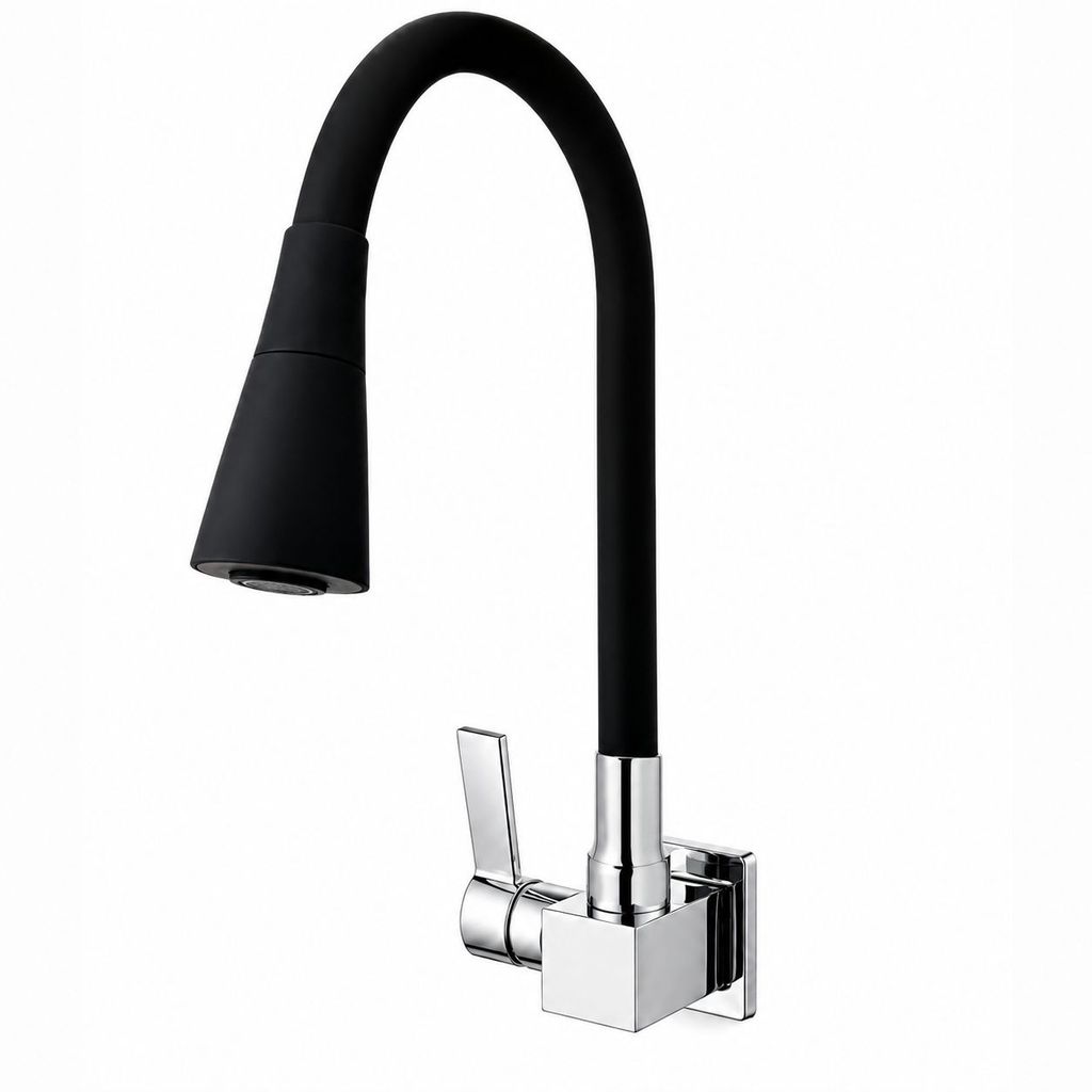 Torneira Gourmet Flexível para Cozinha 2 Jatos Preta e Cromada Parede