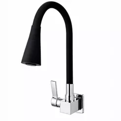 Torneira Gourmet Flexível para Cozinha 2 Jatos Preta e Cromada Parede
