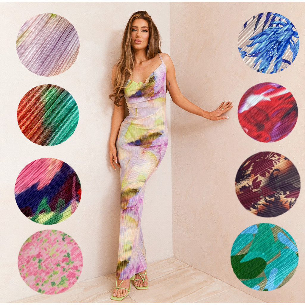 Vestido De Camisola Emagrecedor Plissado Estampado