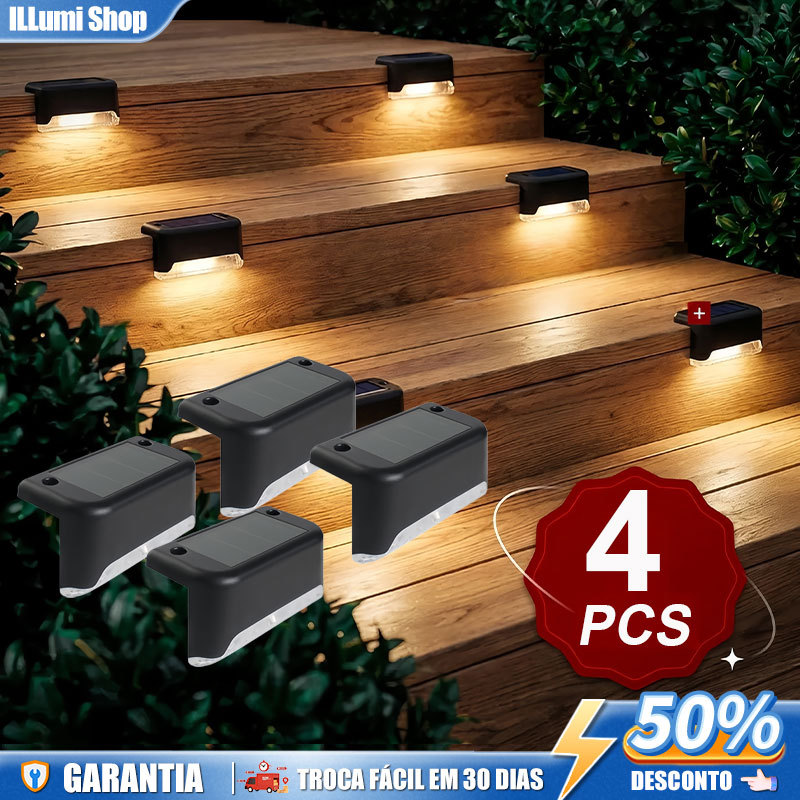 4/8 Peças Luminaria de Escada e Degrau Solar - Luzes de Paisagem Ideais para Jardim Escadas Cerca Patio Corredor