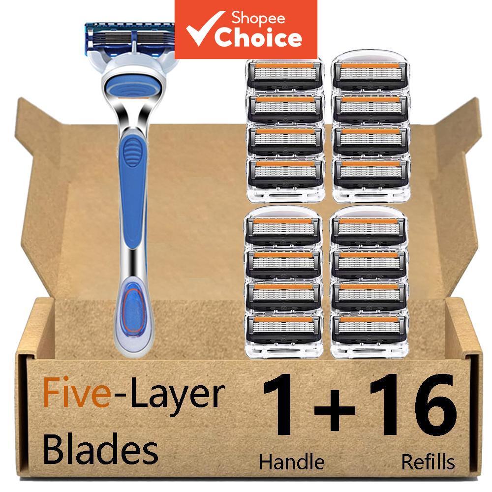 Conjunto De Barbeador Manual Clássico De 5 Camadas-1 Alça E 16 Lâminas , Compatível Com Gillette Fusion 5 Proglide Prosh