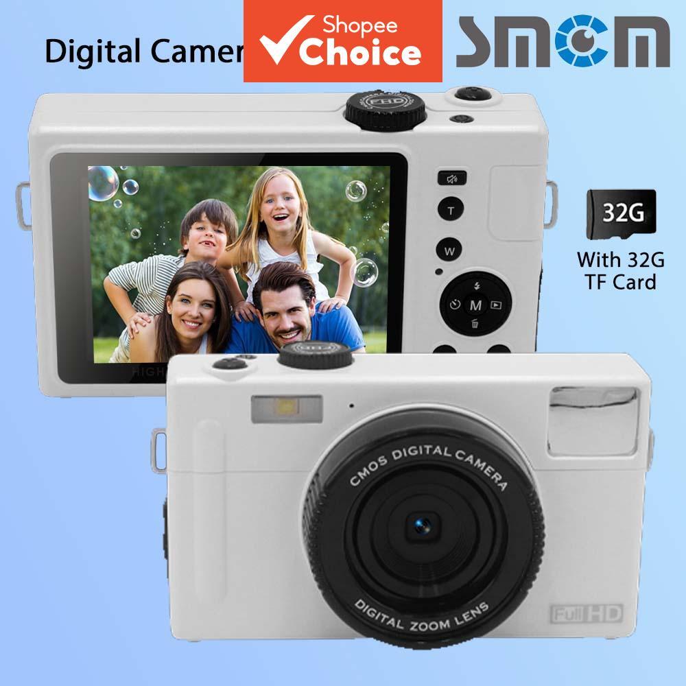 Câmera digital branca 1080P resolução 48MP autofoco tela IPS de 3 polegadas com cartão de memória 32G, zoom digital 16x,