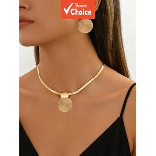 Criativo Disco Geométrico Pingente Colar Brinco Conjunto Feminino Espiral Clavícula Corre…