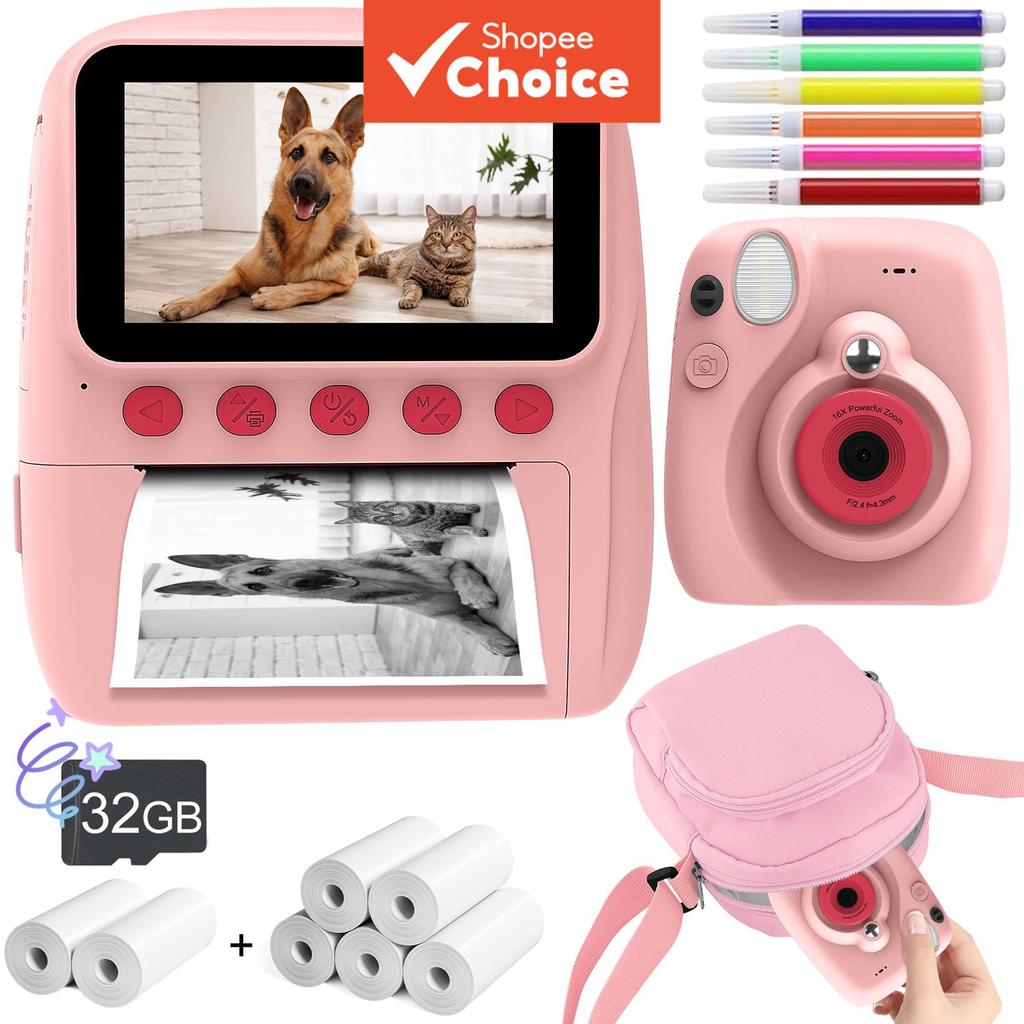 Câmera Digital Instantânea para Crianças 1080P, Câmera Impressora de Fotos para Meninas & Meninos de 3-12 anos, Presente