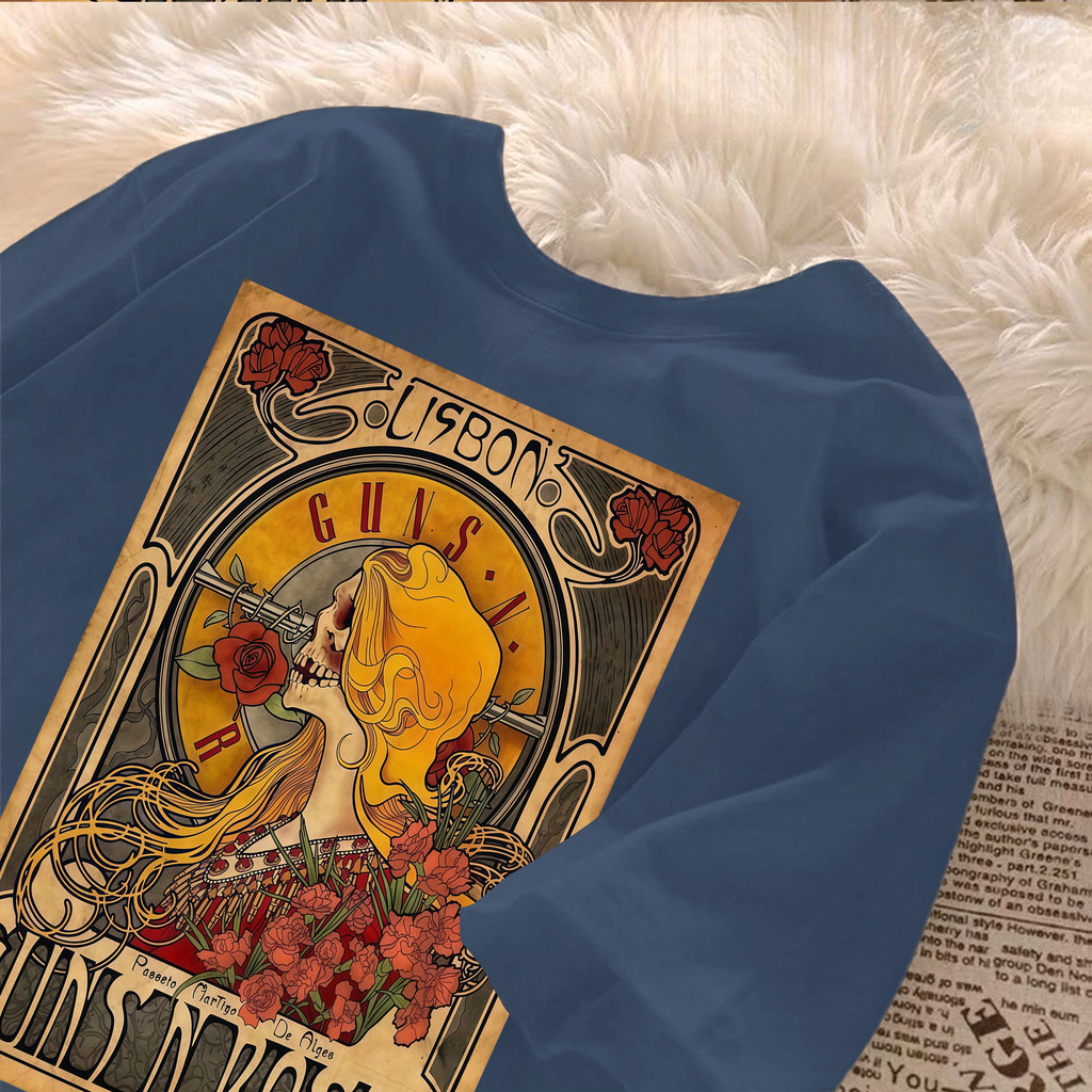 [Camiseta Premium Algodão]JOJO Camiseta Feminina Oversized Streetwear Guns N' Roses Vintage, 100% Algodão