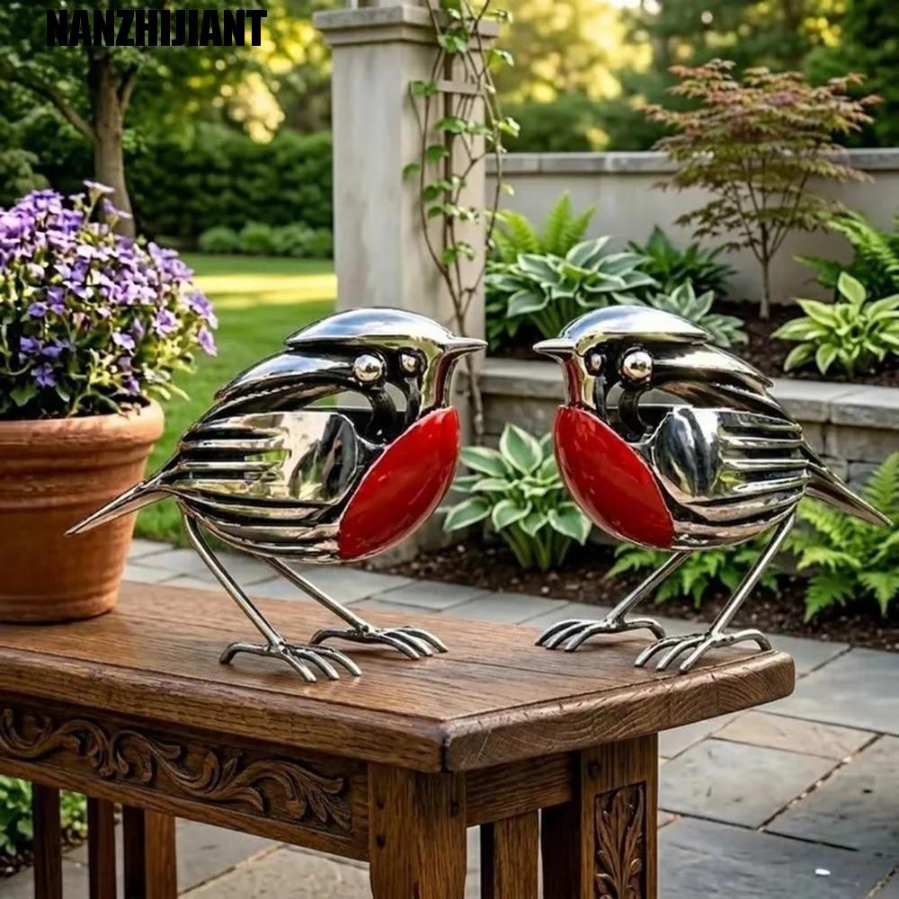 Escultura De Pássaro NANZHIJIANT Robin , Estátua De Metal De Sucata Ecológica Feita À Mão , Vermelho Rústico