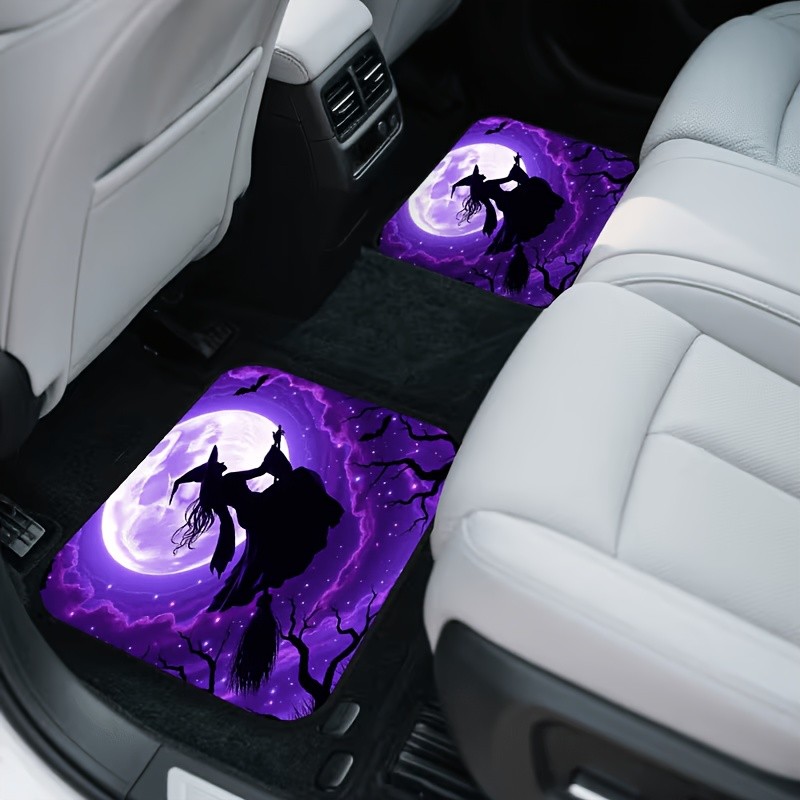 Conjunto de 4 peças de tapete para pés de carro - padrão criativo - lua bruxa roxo Design noturno conjunto de tapete par