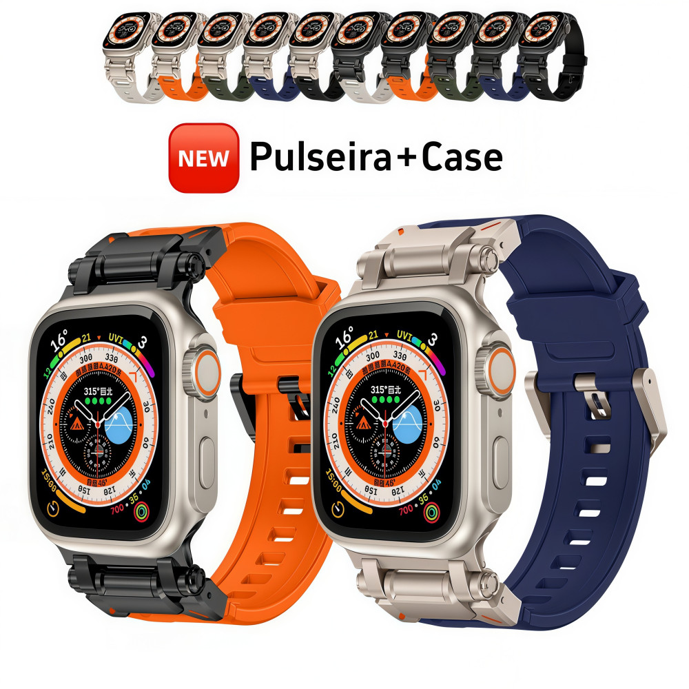 Pulseira Silicone Esportiva+Mudar Para Ultra 49mm Capa Kit Para Apple Watch 44mm