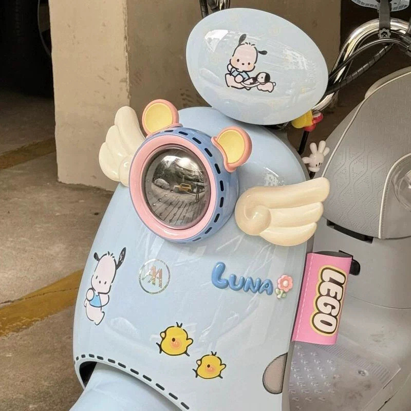 Acessórios decorativos para veículos elétricos, adesivo com pintura de asas de anjo, asas de capacete, padrão fofo de re