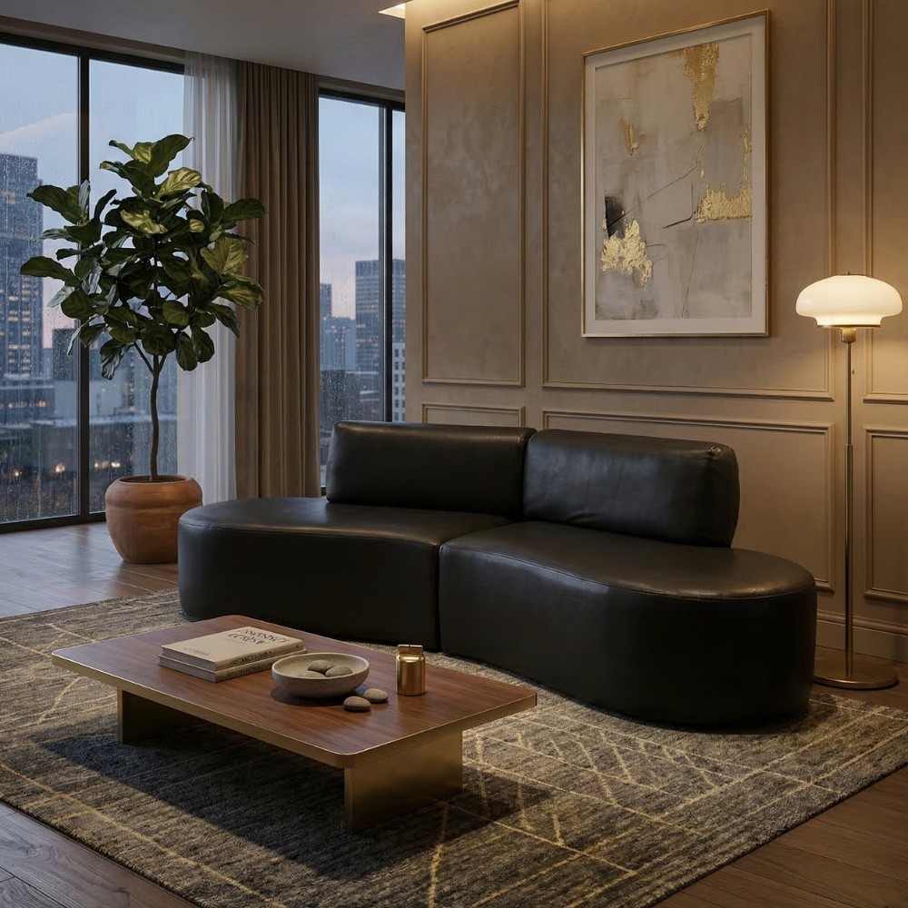 Sofá Orgânico Módulo Curvo Savana 02 METROS Corino Modena Preto - Montanari's Decor