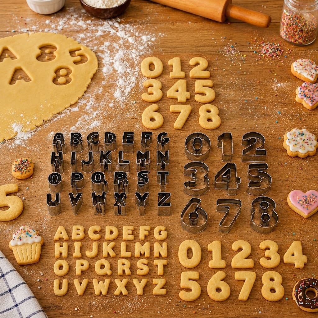 Kit Cortador Biscoito Inox Letras Alfabeto e Números Confeitaria