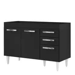 Balcão Gabinete Para Pia 120cm 3 Portas sem Tampo Suécia Preto - Lumil