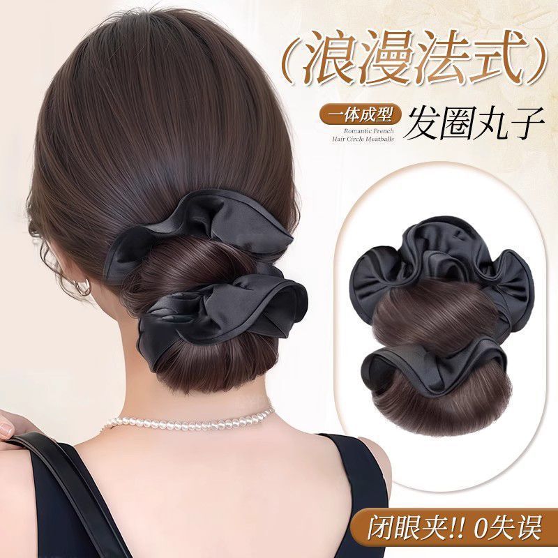 Peruca de coque redondo para mulheres, rabo de cavalo baixo, penteado de coque fofo, coque de cabelo falso com aparência