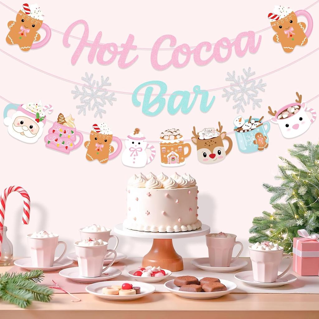 Kit de Decoração para Bar de Chocolate Quente de Natal, Faixa Decorativa para Bar de Chocolate Quente, Guirlanda de Copo