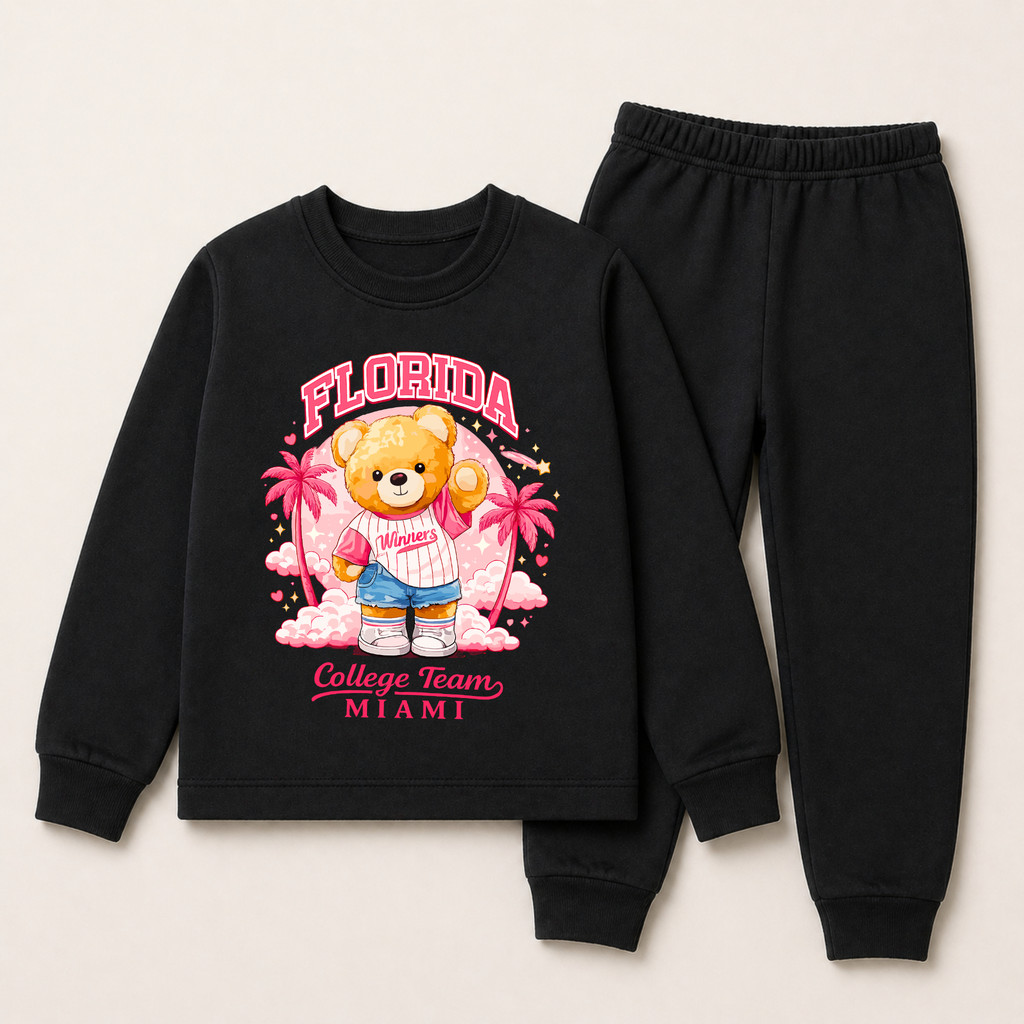 Conjunto Infantil Moletom Peluciado Menina Estampa Urso Florida Fofo e Quentinho