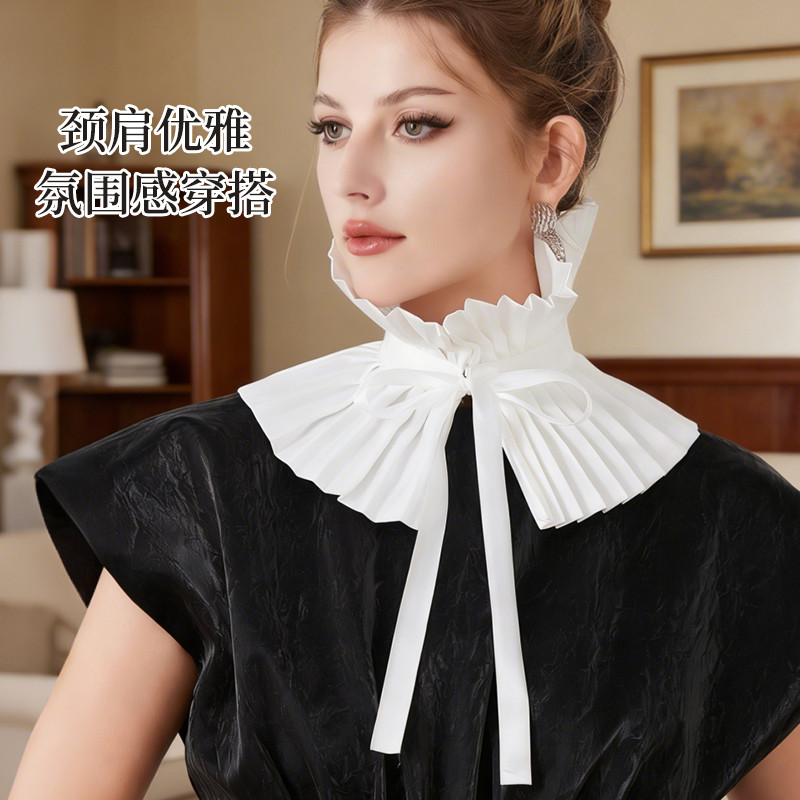 Branco All-match colar falso plissado gravata borboleta colar falso Lolita vestido camisa jogo interno elegante colar de