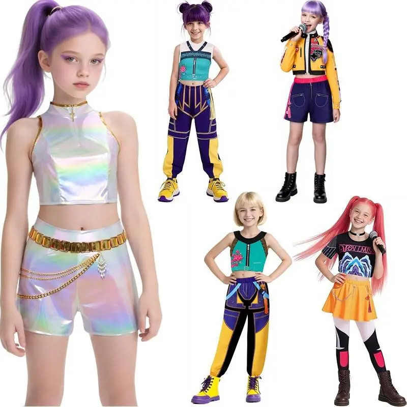 Fantasia de Cosplay de Caçadoras de Demônios Kpop para Meninas, Traje de Cantora Pop Infantil para Palco, Fantasia de Ha
