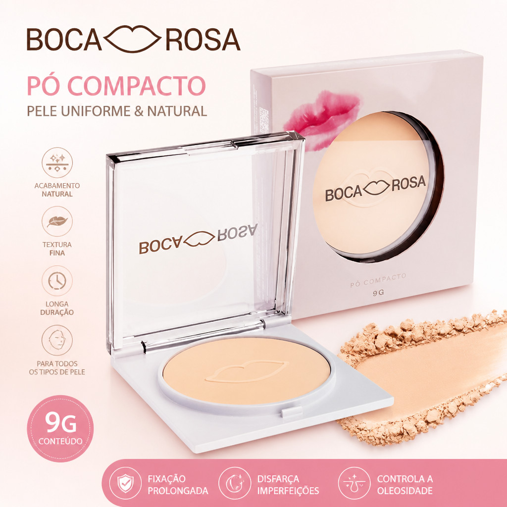 Pó Compacto Boca Rosa Com Cor Matte Ultrafino Leve Acabamento Natural 9g