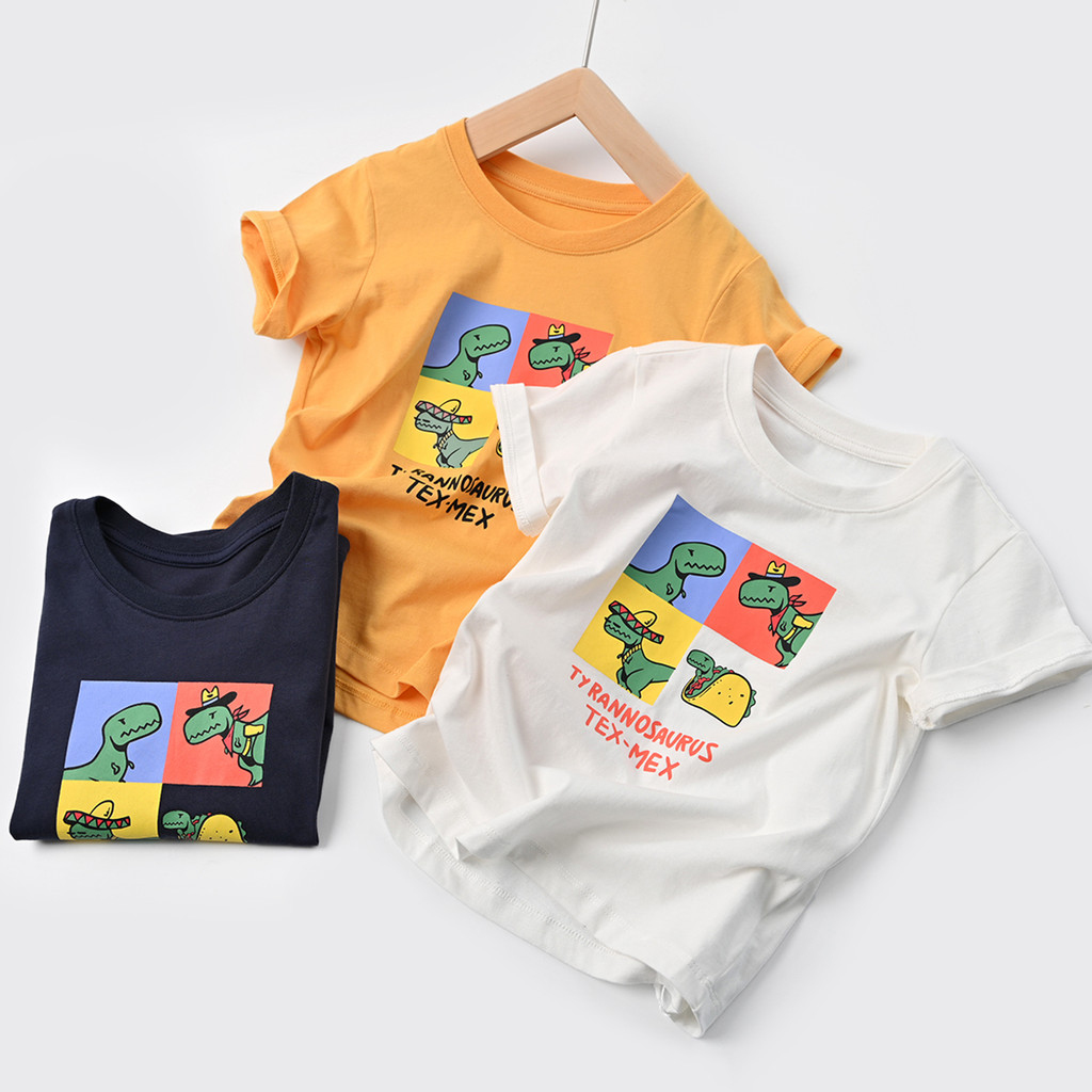 Crianças puro algodão camiseta meninos meninas algodão em torno do pescoço fino de manga curta Bottoming topo dos desenh