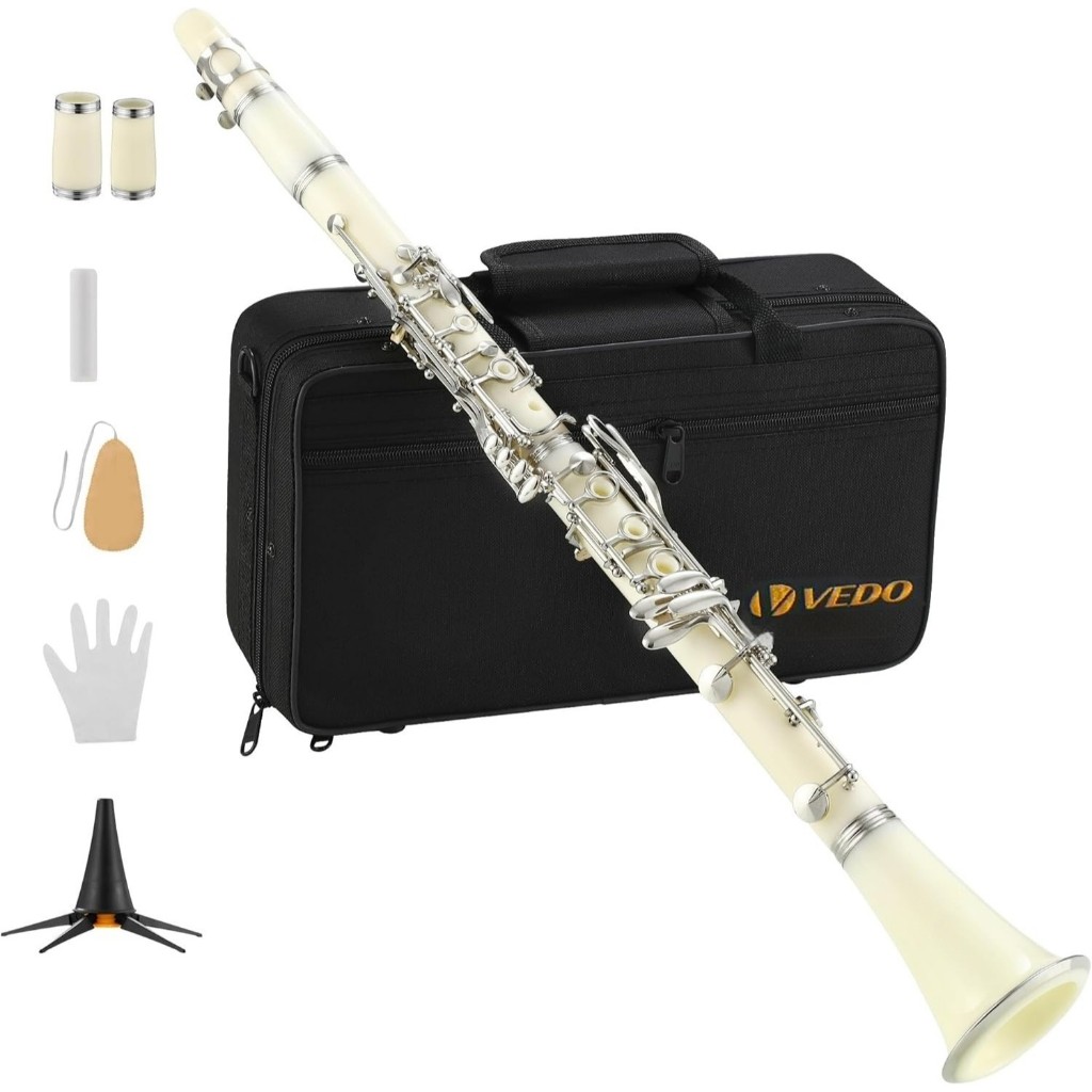 Clarinete VEDO para iniciantes em B♭, multicolorido, 17 chaves, com estojo, suporte, 2 tubos de prática, 8 protetores