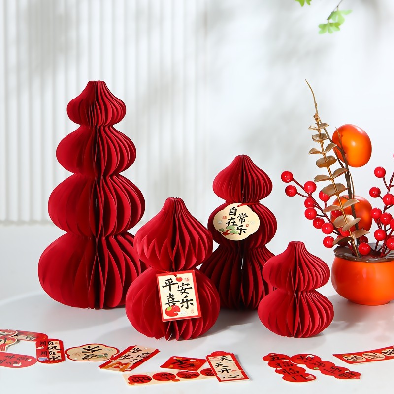 Enfeites de cabaça de papel vermelho decorações de ano novo favo de mel decoração atmosfera decoração Desktop primavera 