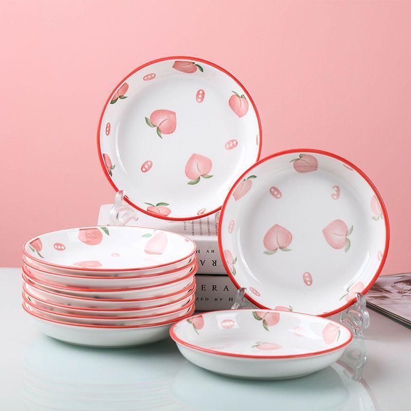 Novo estilo pêssego doméstico cerâmica prato vegetal de alto valor prato de jantar prato de café da manhã salada forno d
