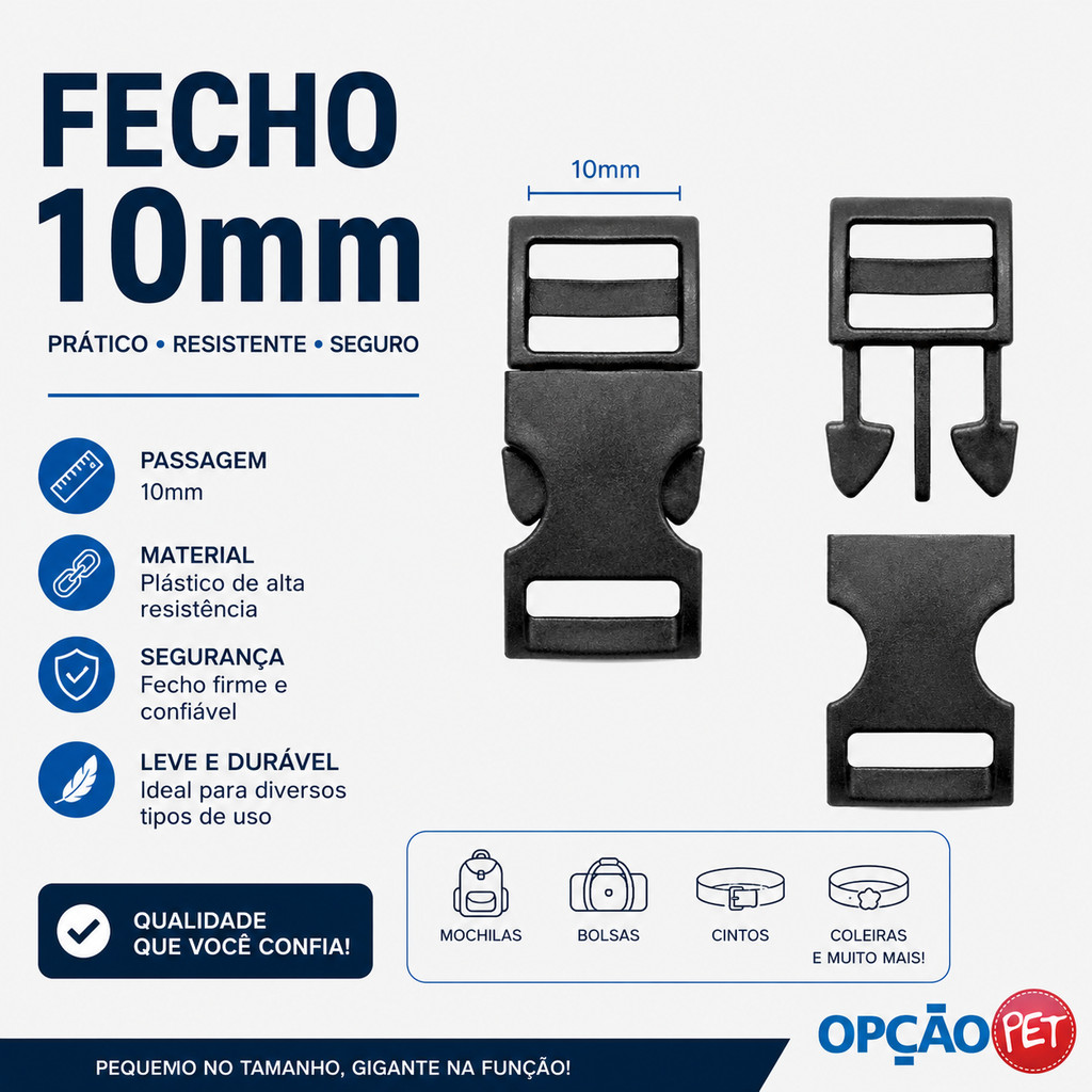 Fecho De Engate Rápido 10mm   Plástico