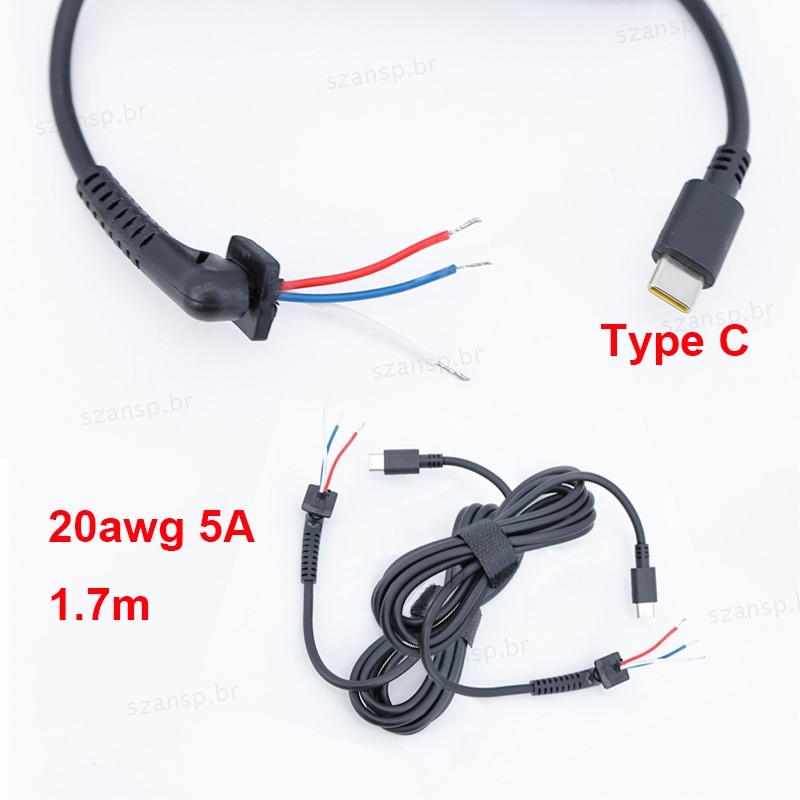 2 Pçs USB Tipo C Cabo De Carregamento DC Jack Plug Adaptador De Alimentação Para Portátil 45w 65w-Conector 20awg 5A Repa