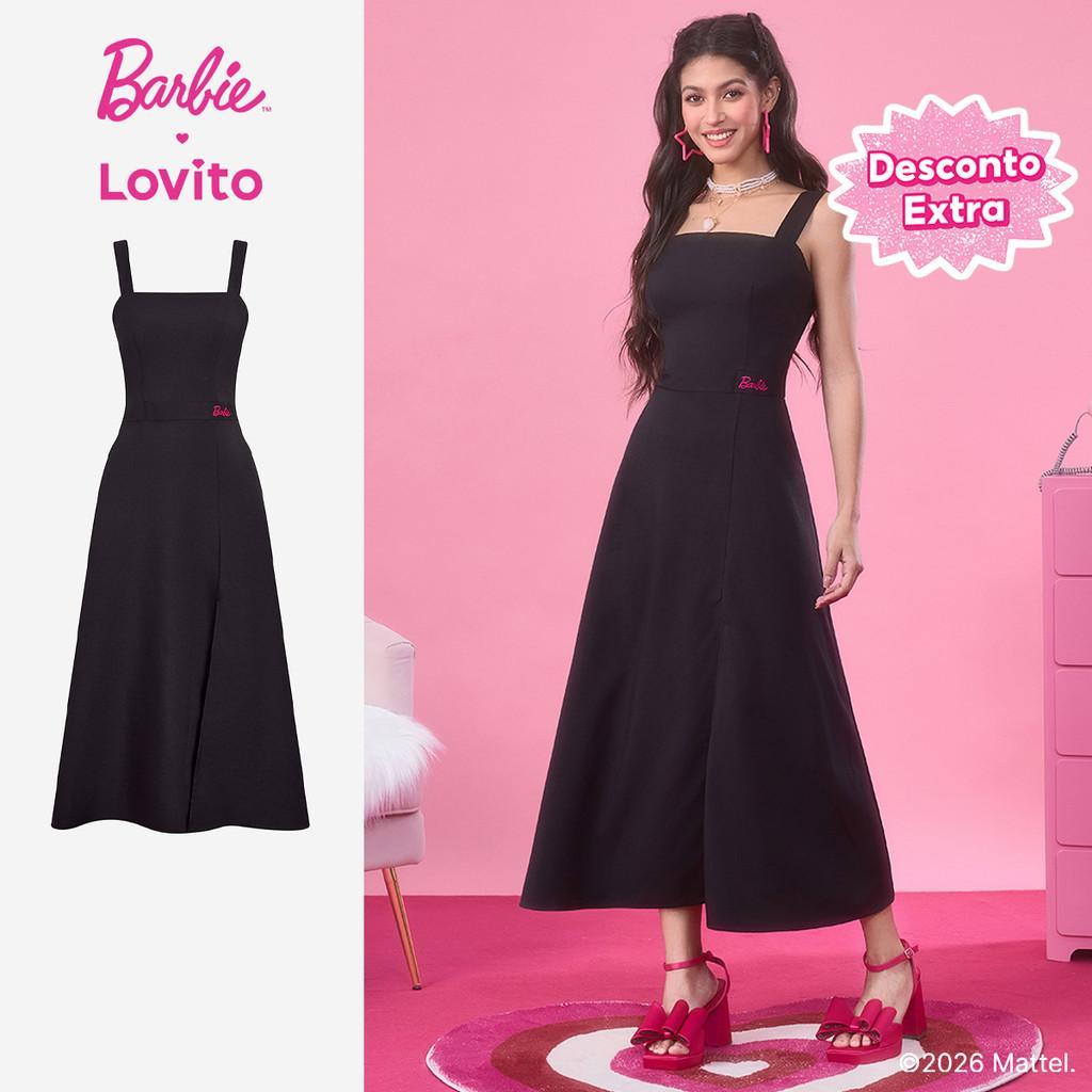 Barbie™ X Lovito Vestido Bordado Elegante Escritório Colorblock Preto Feminino LB1AD035