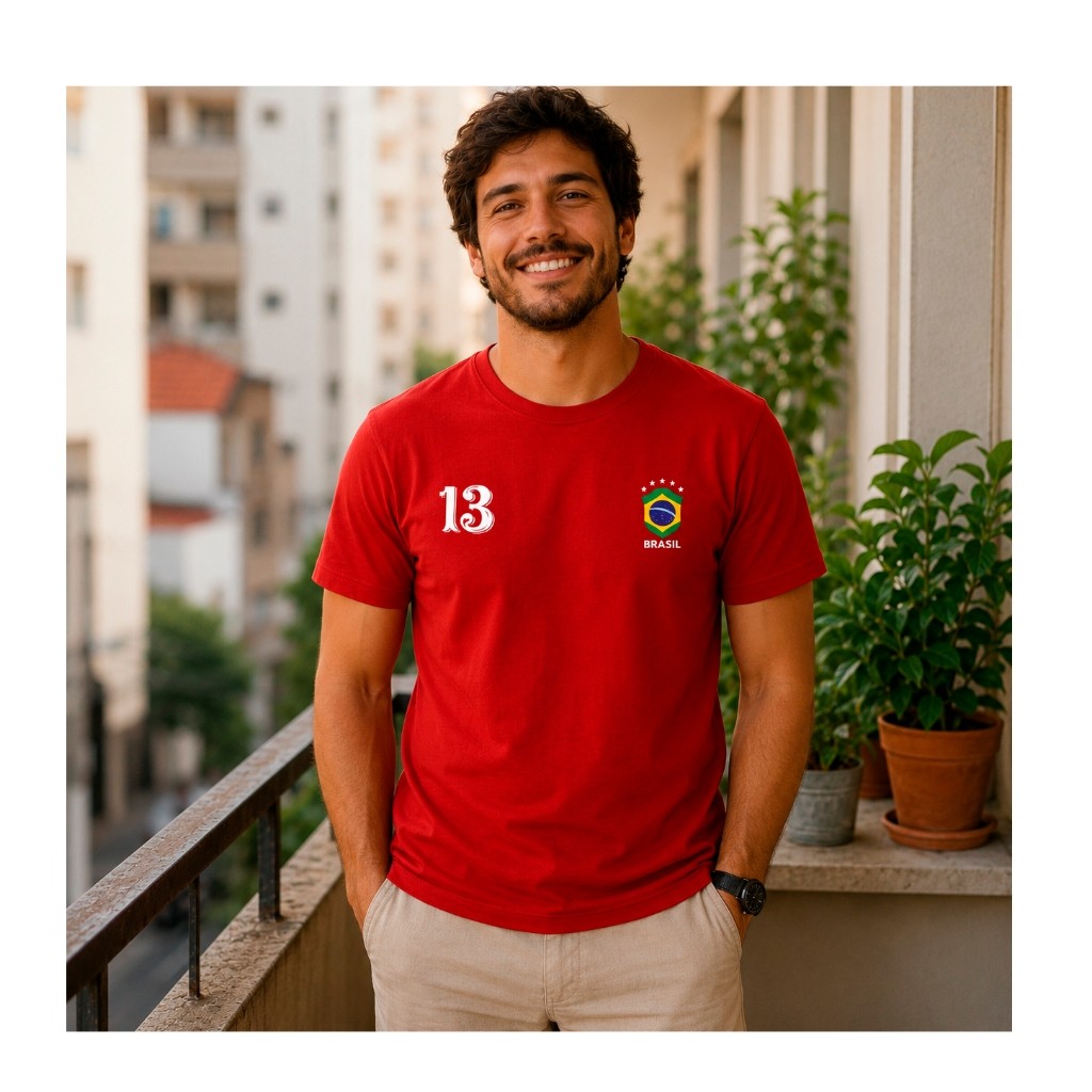 Camiseta Blusa "Brasil 13" Edição Copa do Mundo Unissex em Algodão Estampa Premium