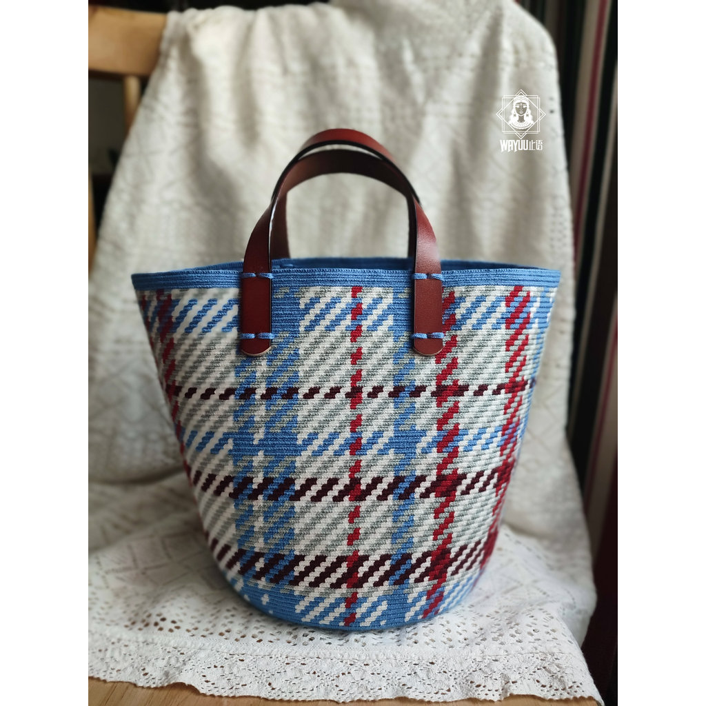 Retro azul xadrez wayuu único fio grande bolsa DIY Material saco colômbia Original importado Wayu linha