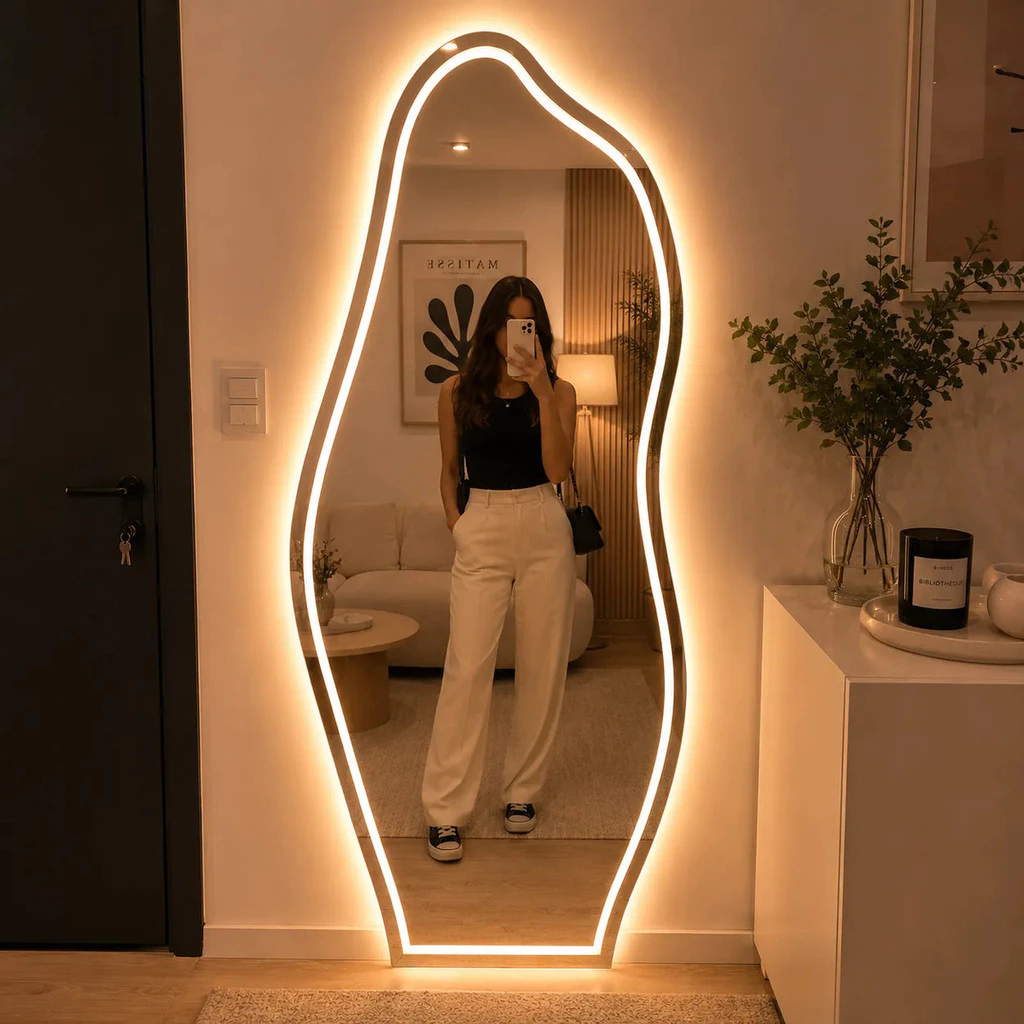 Espelho Grande Com Led 3 Cores e Botão Touch Jateado 90x40 Banheiro Quarto Sala Entrega Rapida — imagem 1