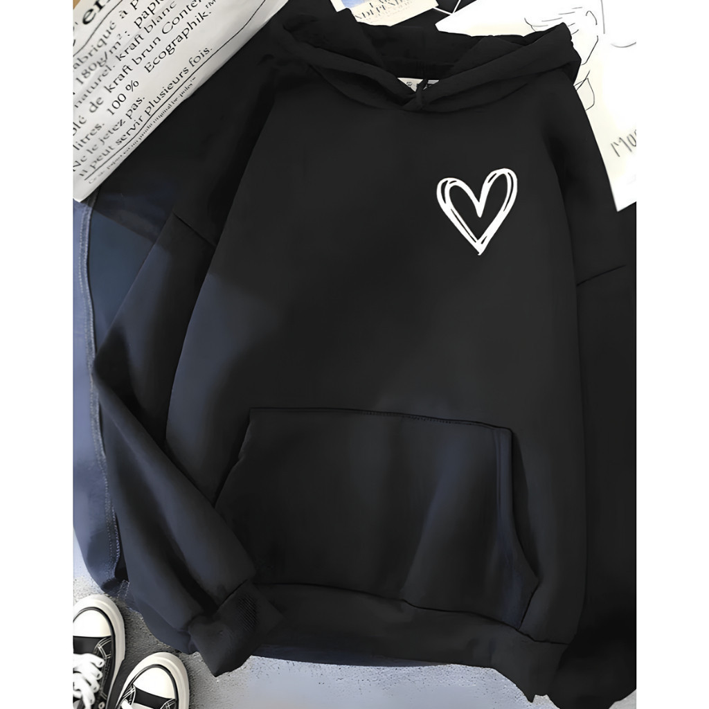 Moletom Canguru Coracao Feminino Estilo Brooklyn Capuz Bolso Estampado Inverno Coração