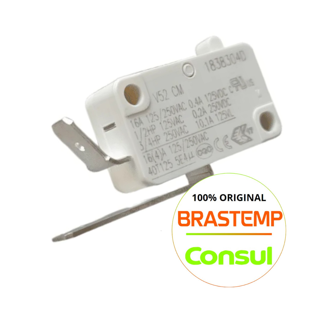 MICROCHAVE INTERRUPTOR DA TAMPA MÁQUINA DE LAVAR CONSUL/BRASTEMP - CWB08 - CWB09 - CWH11 (DEMAIS MODELOS NA DESCRIÇÃO)
