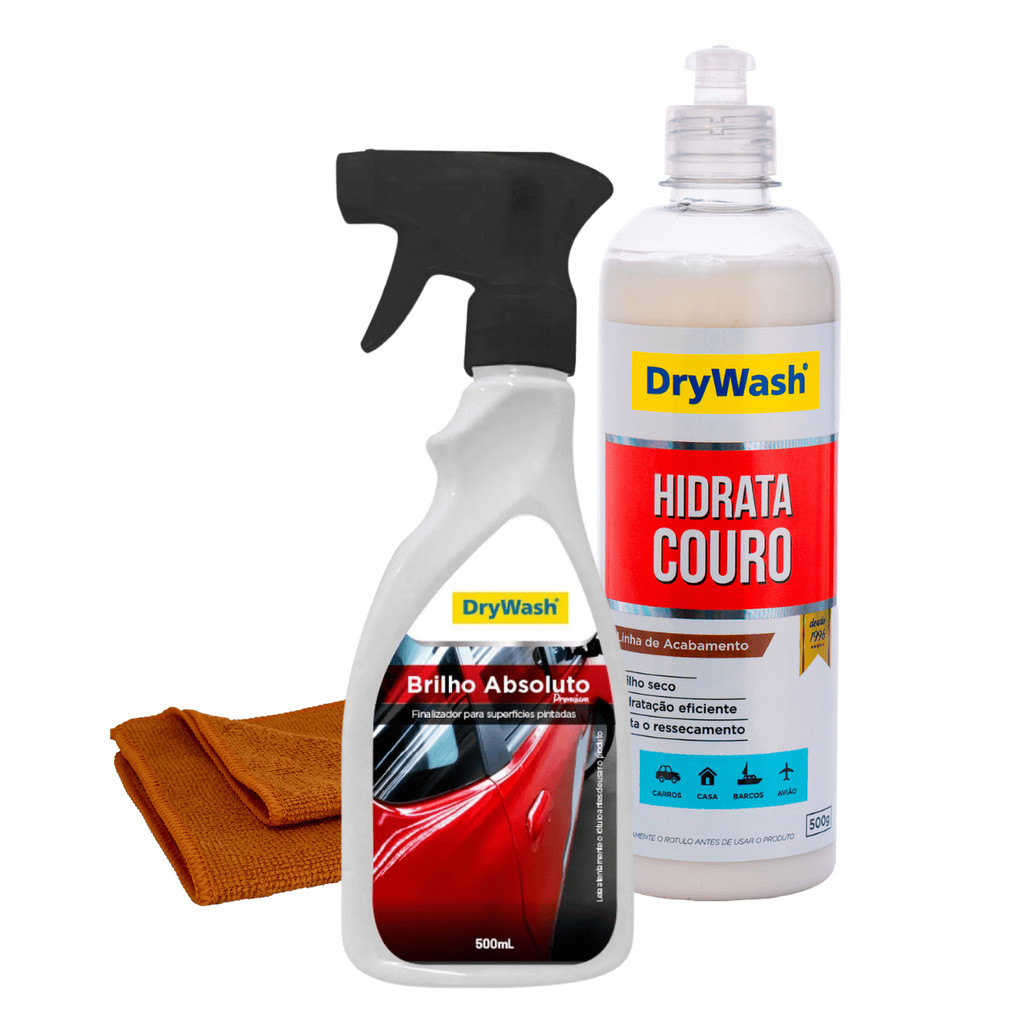 Hidrata Couro 500g + Brilho Absoluto 500mL + Pano