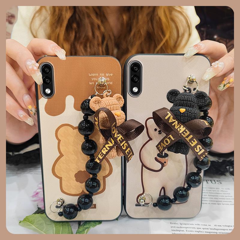 Capa Protetora Traseira De Telefone Para LG K22 Pulseira De Urso Anti-Queda À Prova D'água Pingente De Pérola Preta Fofa