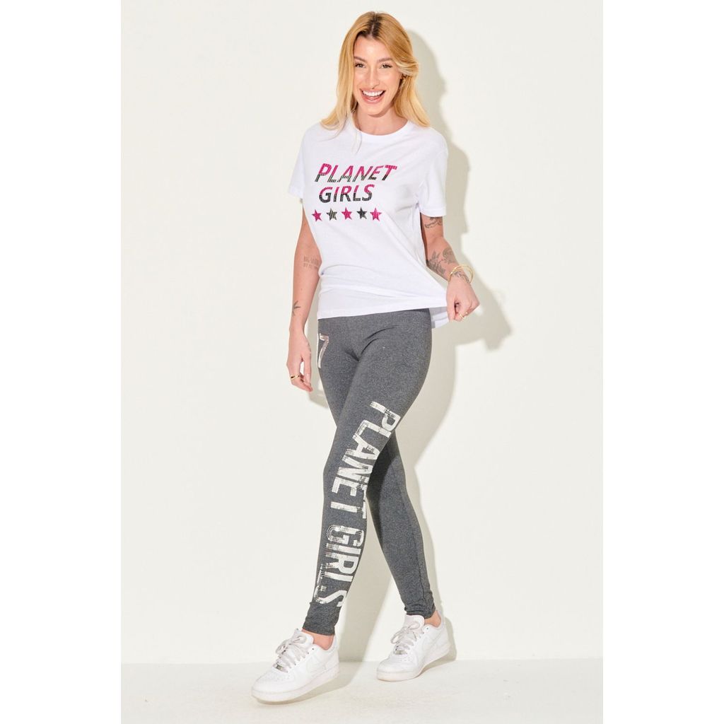Calça Legging Malha Paetê Planet Girls Mescla Escuro