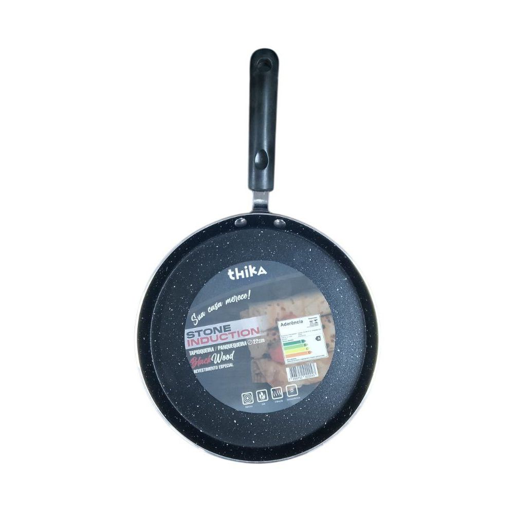Frigideira Tapioqueira Panquequeira com Indução 22cm - Preta THIKA Cozinha Utensílio Culinário Preparo de Alimentos