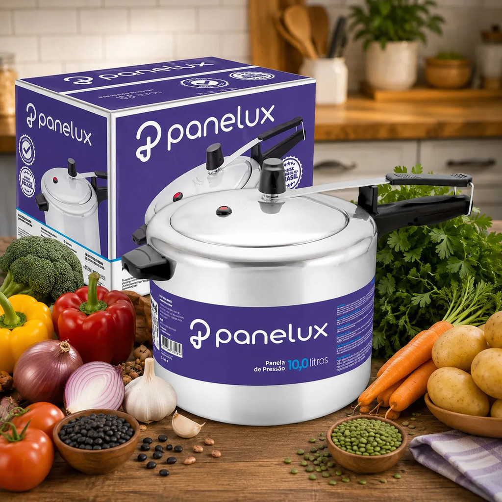 Panela De Pressão Panelux 10L Grande Alumínio Polido Para Cozinha Do Dia A Dia