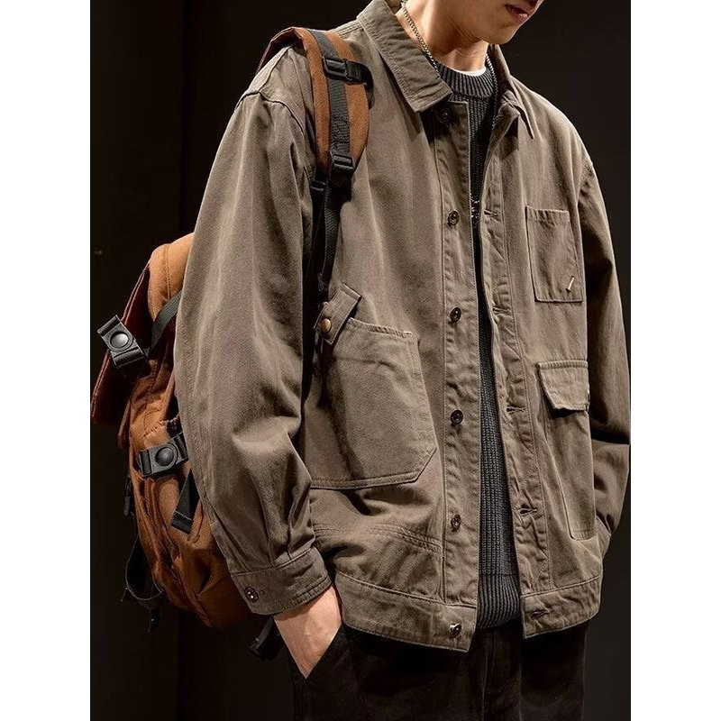 Americano High-End Retro Casual Denim jaqueta masculina primavera outono rua resistente ao desgaste resistente à sujeira
