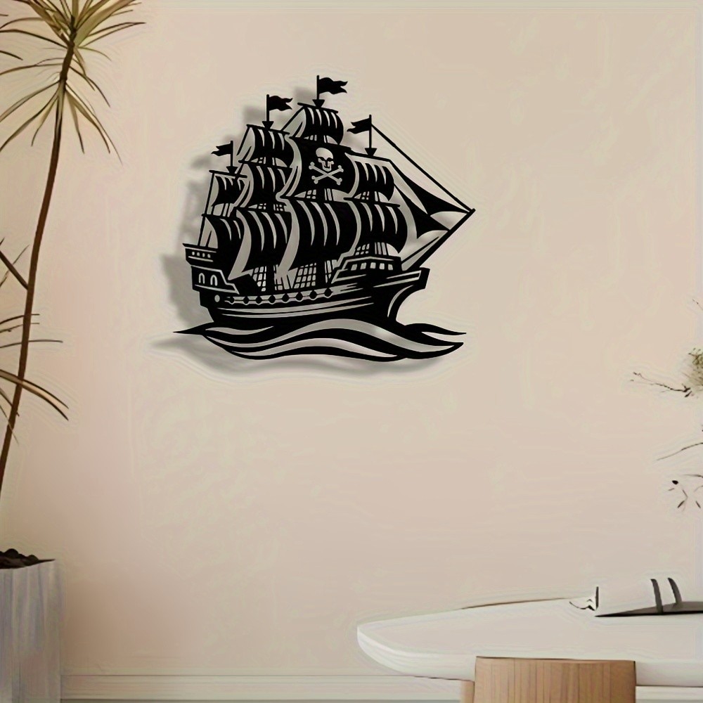 Oláyoung Arte De Parede De Navio Pirata De Metal , Decoração Suspensa Oca Para Sala De Estar , Quarto , Presente Vintage