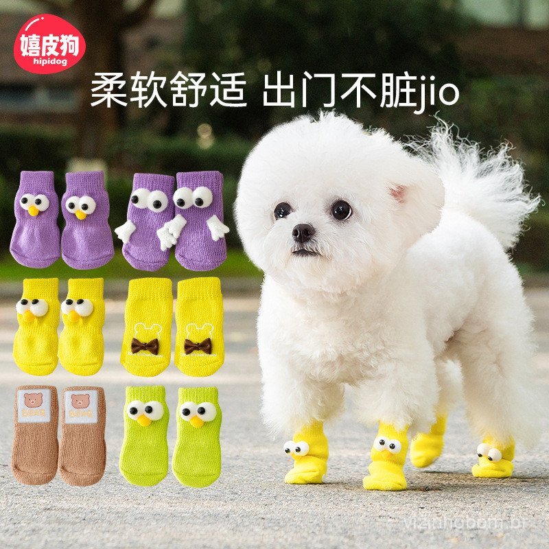 Novas meias para cães para todas as estações, meias de algodão quentes e antiderrapantes para cães, com desenhos de anim