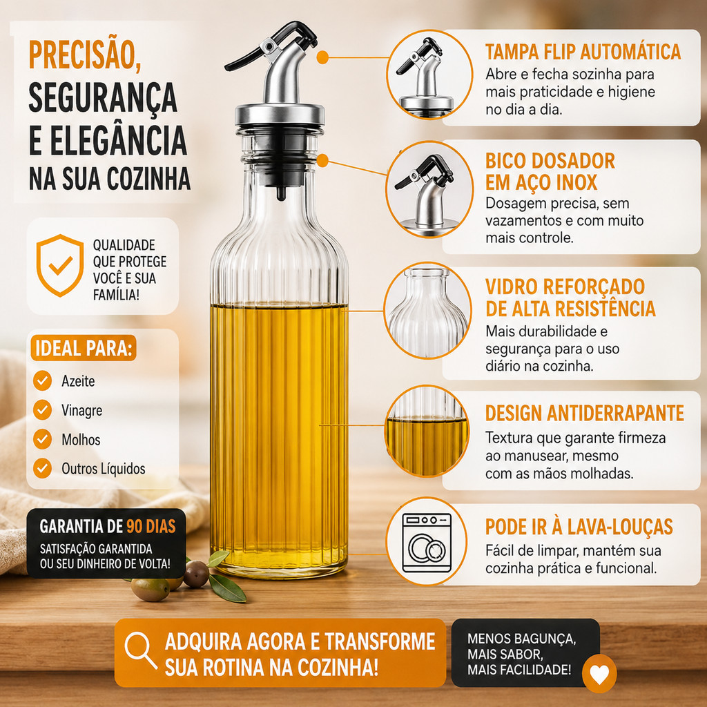Kit  Galheteiro  Vidro 250ml | Bico Dosador | Porta Azeite  Vinagre | Molho Shoyu  Pimenta Cozinha Culinária