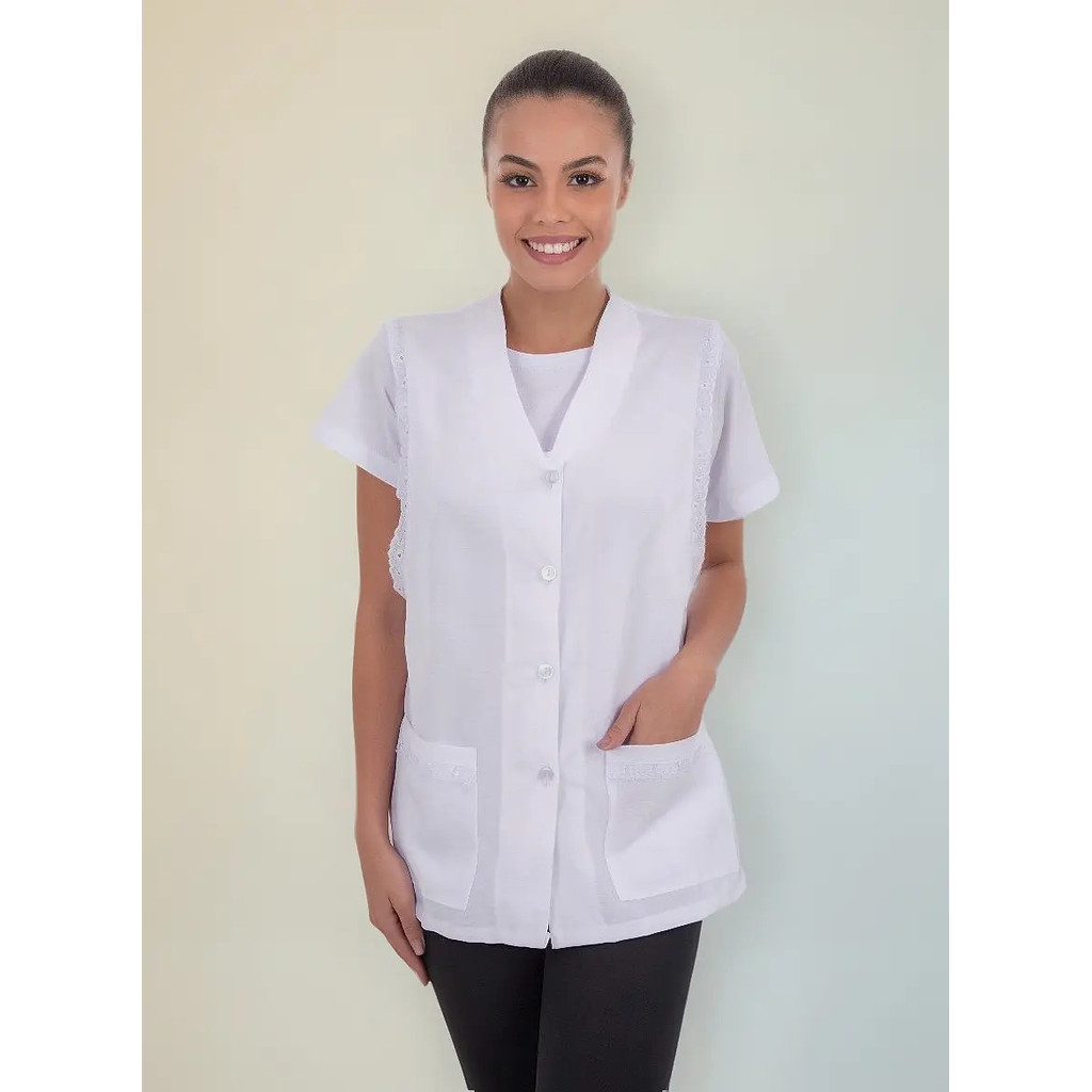 Kit Com 3 Jalecos Avental Colete Professora Babá Estética