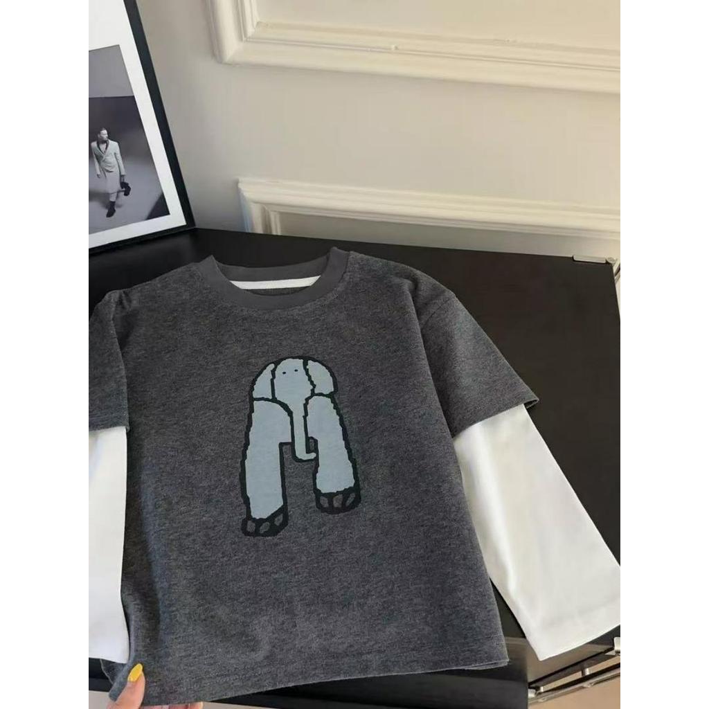 Crianças versão coreana dos desenhos animados impresso manga comprida camiseta 2025 outono novo estilo bebê menina Casua