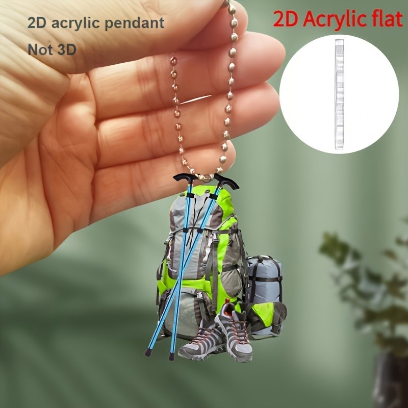 2D Flat Acrílico Caminhadas Engrenagem Carro Pendurado Ornamento Mochila Ao Ar Livre Trekking Pole Sneaker Pingente Deco